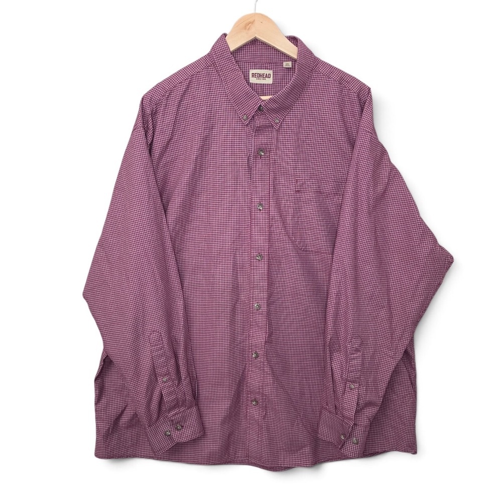 RedHead Mens Shirt 3XL Burgundy Maroon Micro Check Plaid Long Sleeve Button Down